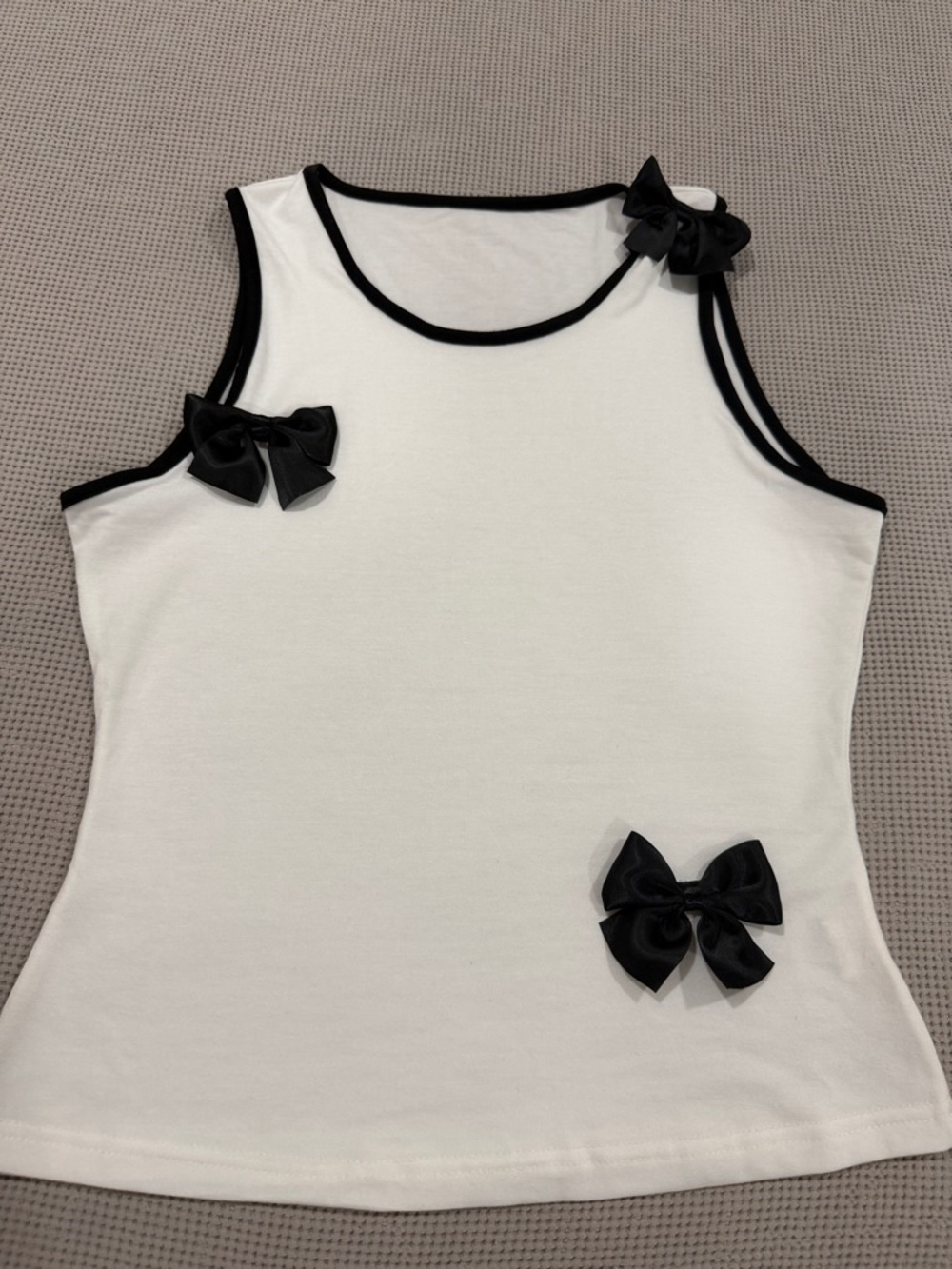White Tank Top with Black Trim & Black Bows